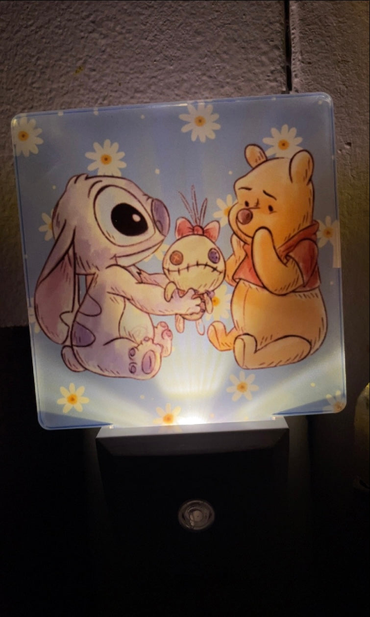 Mischievous Blue Alien & Sweet Bear Friends Acrylic Night Light