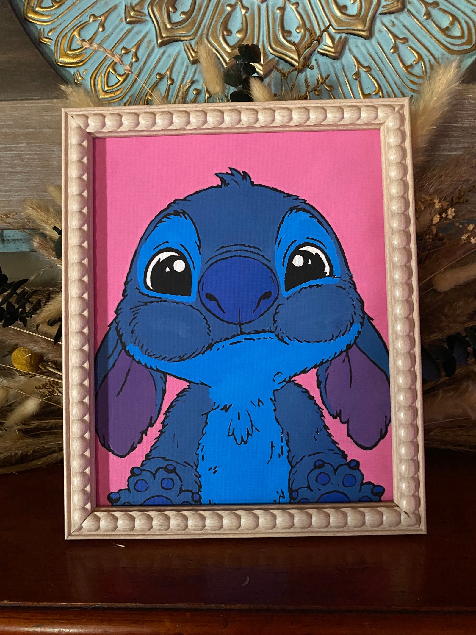 Cosmic Mischief – Framed Blue Alien Acrylic Canvas Art